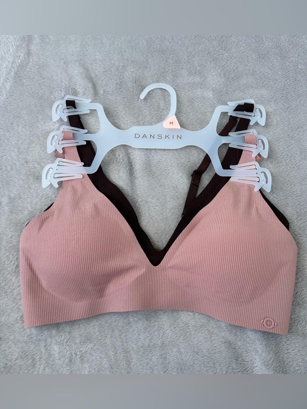 Danskin Bralette Set Women's Small Peach & Brown Ribbed Seamless Set of 2 Sz Med